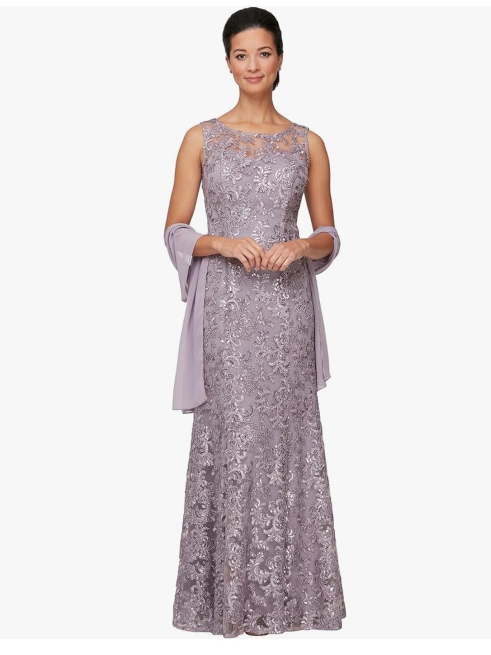 Alex Evenings Women's Long Sleeveless Mother of the Bride Dress with Shawl 8P